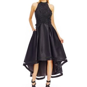 Cocktail Dress, black, lace, high low, halter
